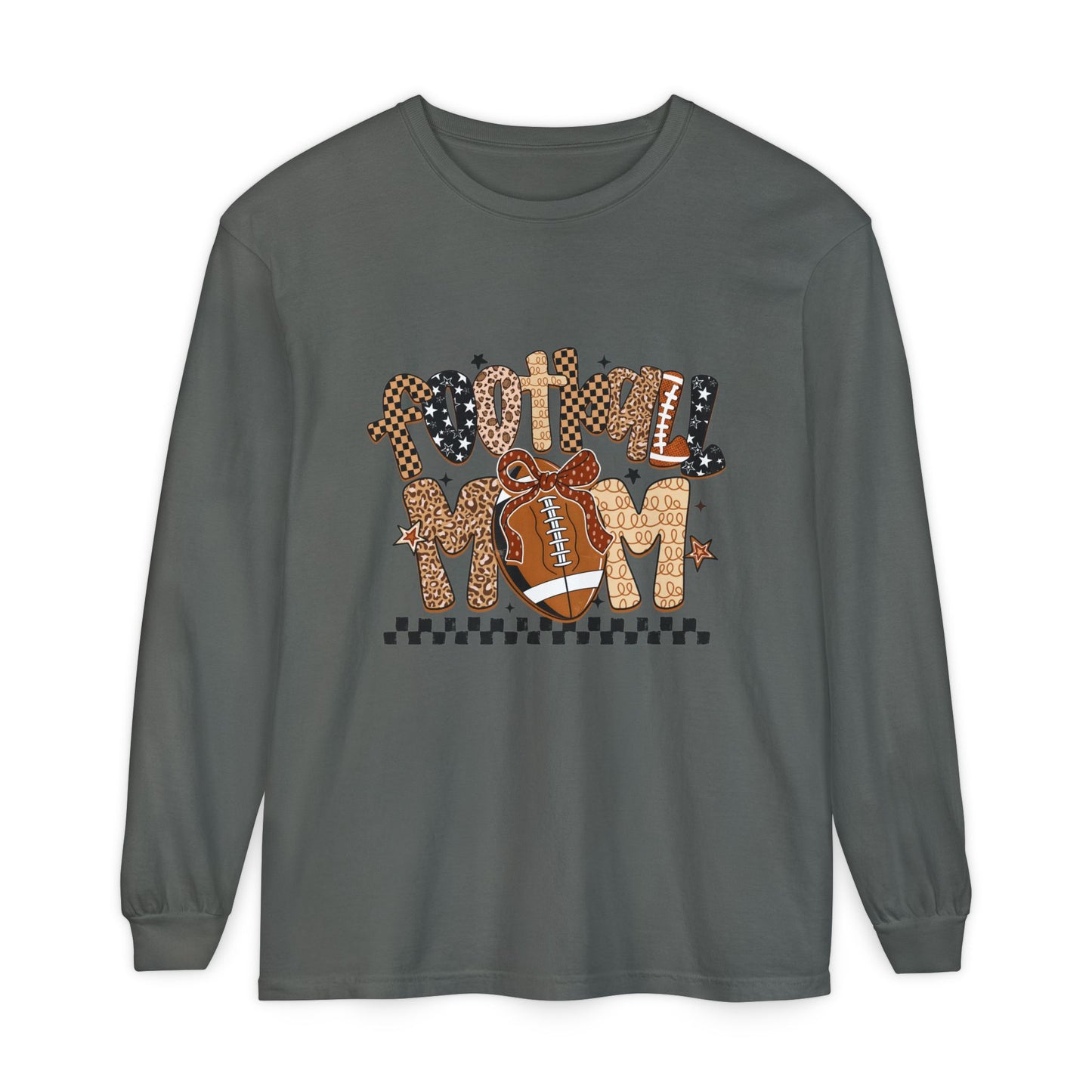 Football Mom Long Sleeve Tee — Leopard Print Football Design