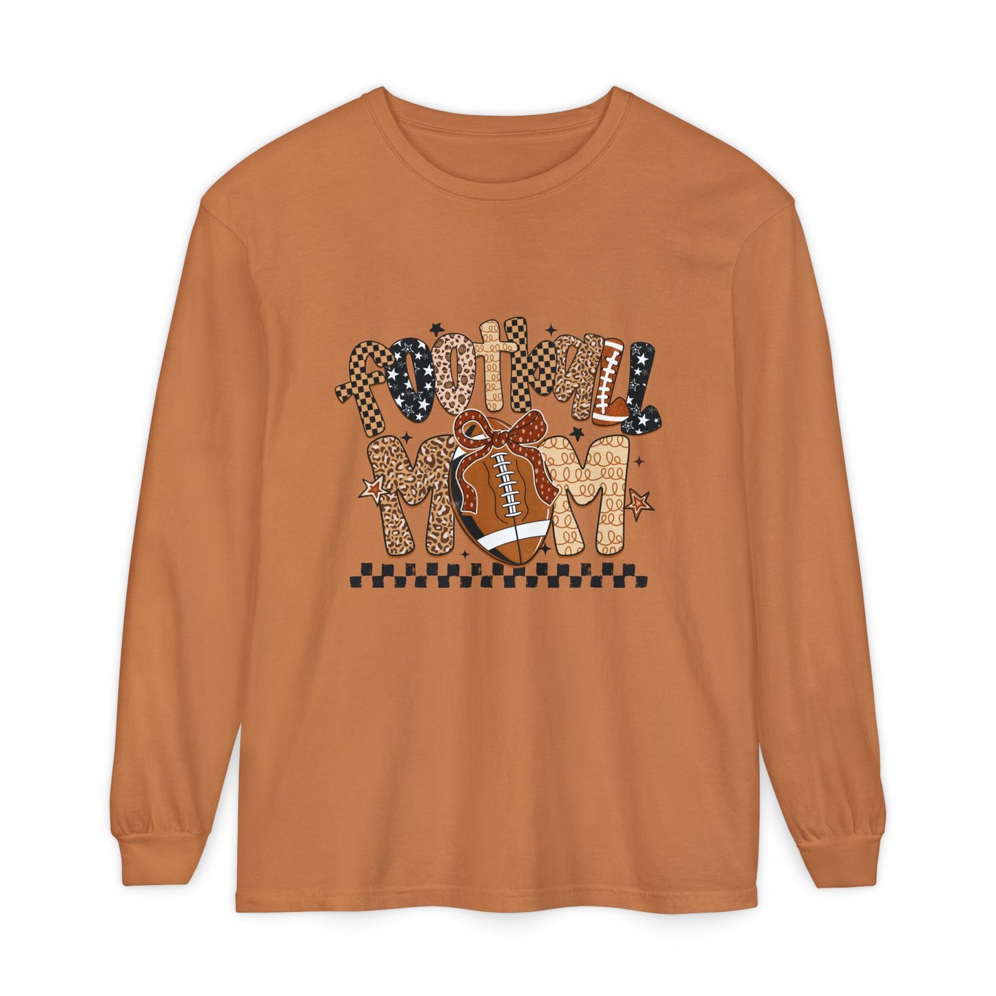 Football Mom Long Sleeve Tee — Leopard Print Football Design