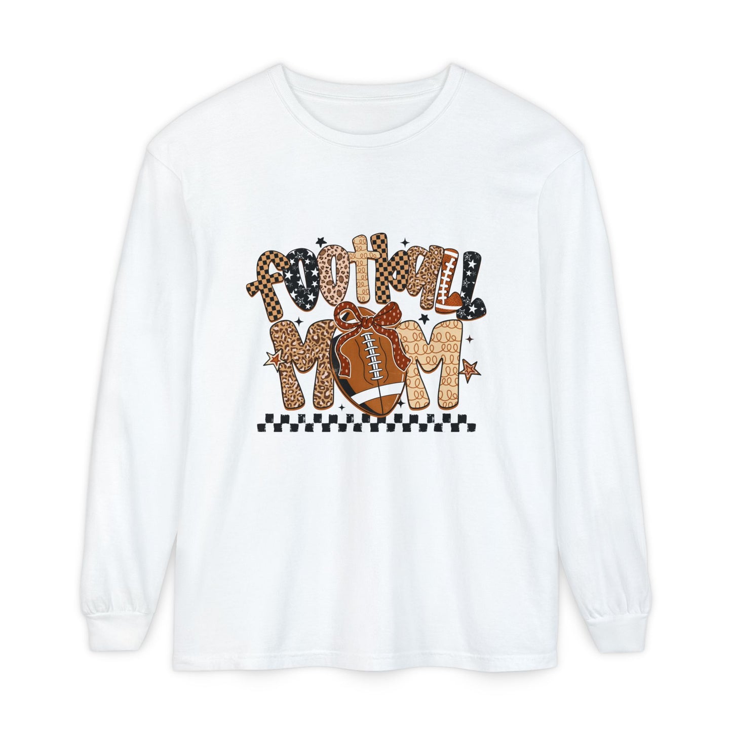 Football Mom Long Sleeve Tee — Leopard Print Football Design