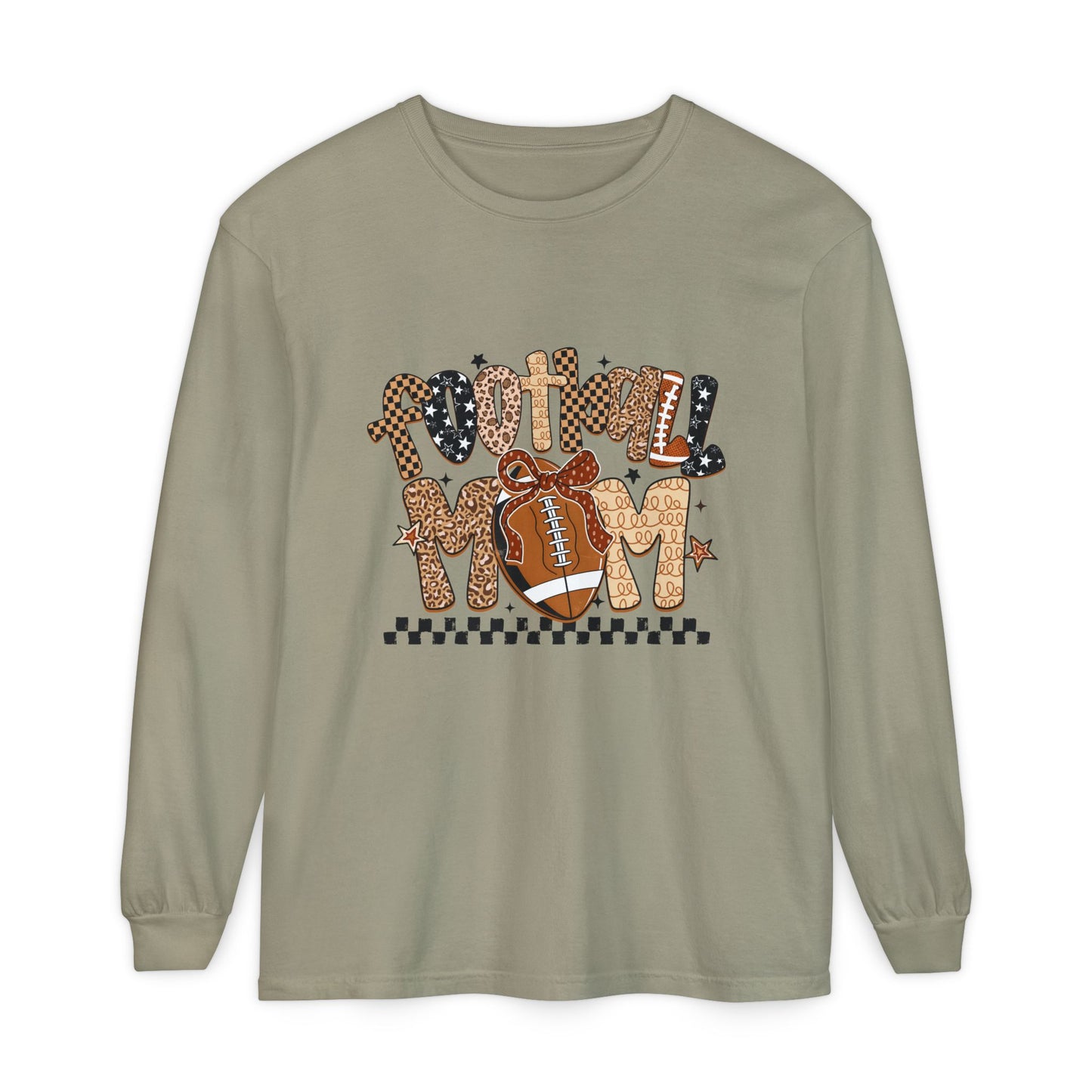 Football Mom Long Sleeve Tee — Leopard Print Football Design