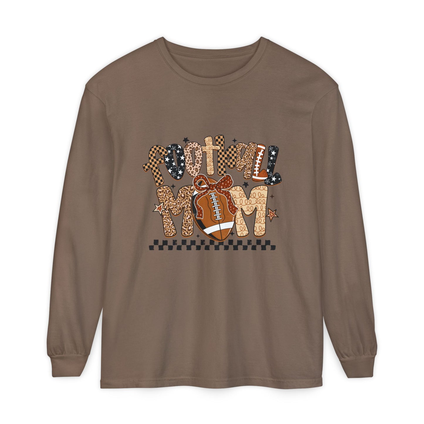 Football Mom Long Sleeve Tee — Leopard Print Football Design