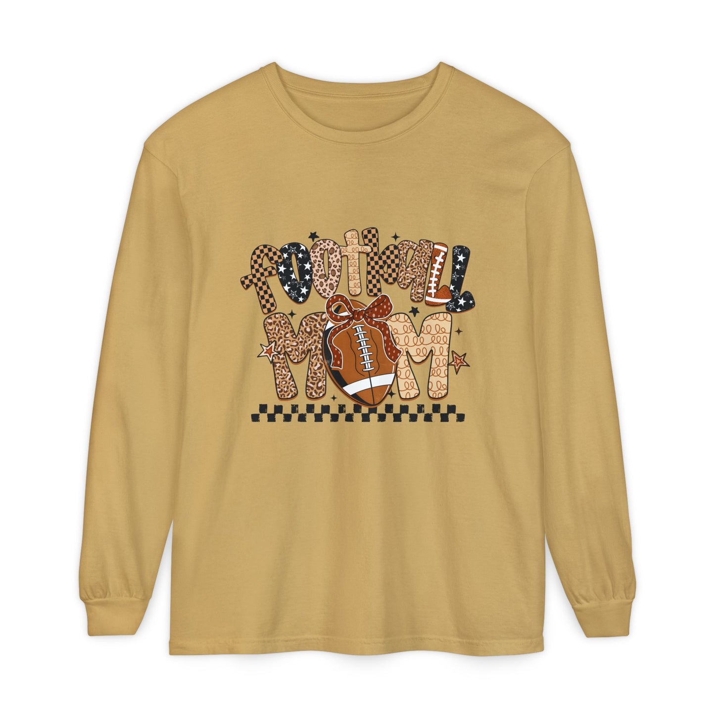 Football Mom Long Sleeve Tee — Leopard Print Football Design
