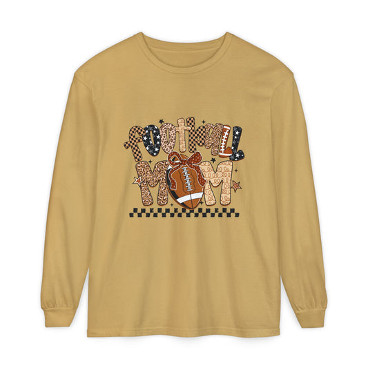 Football Mom Long Sleeve Tee — Leopard Print Football Design